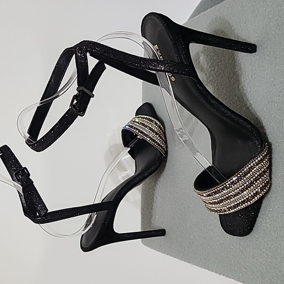 EXPRESS Women's Black Rhinestone Strappy 4 inch Open Toe Heels - Size 7.5 - Picture 5 of 12